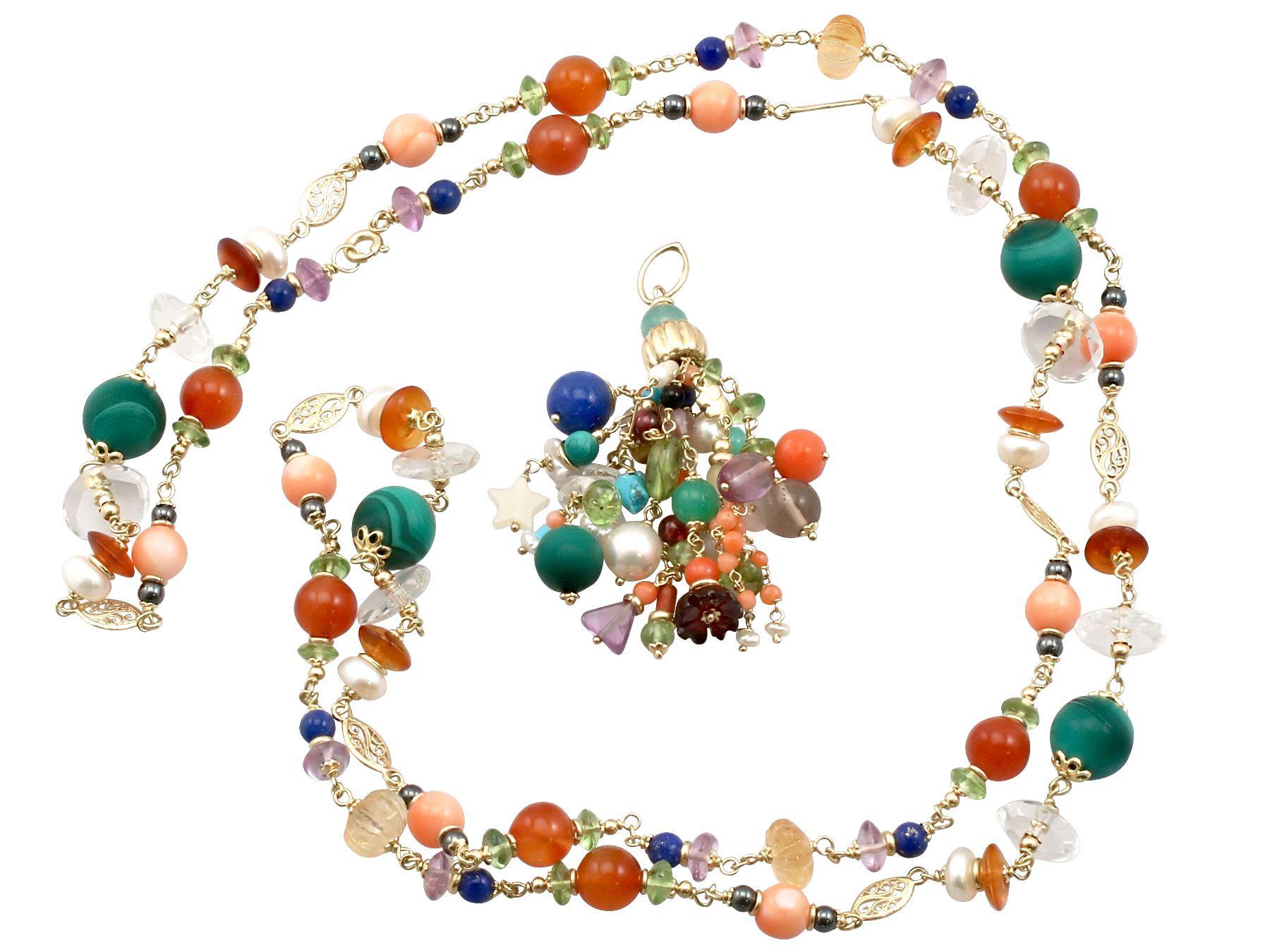 Round Cut Multi Gemstone and Yellow Gold Necklace Antique, circa 1930