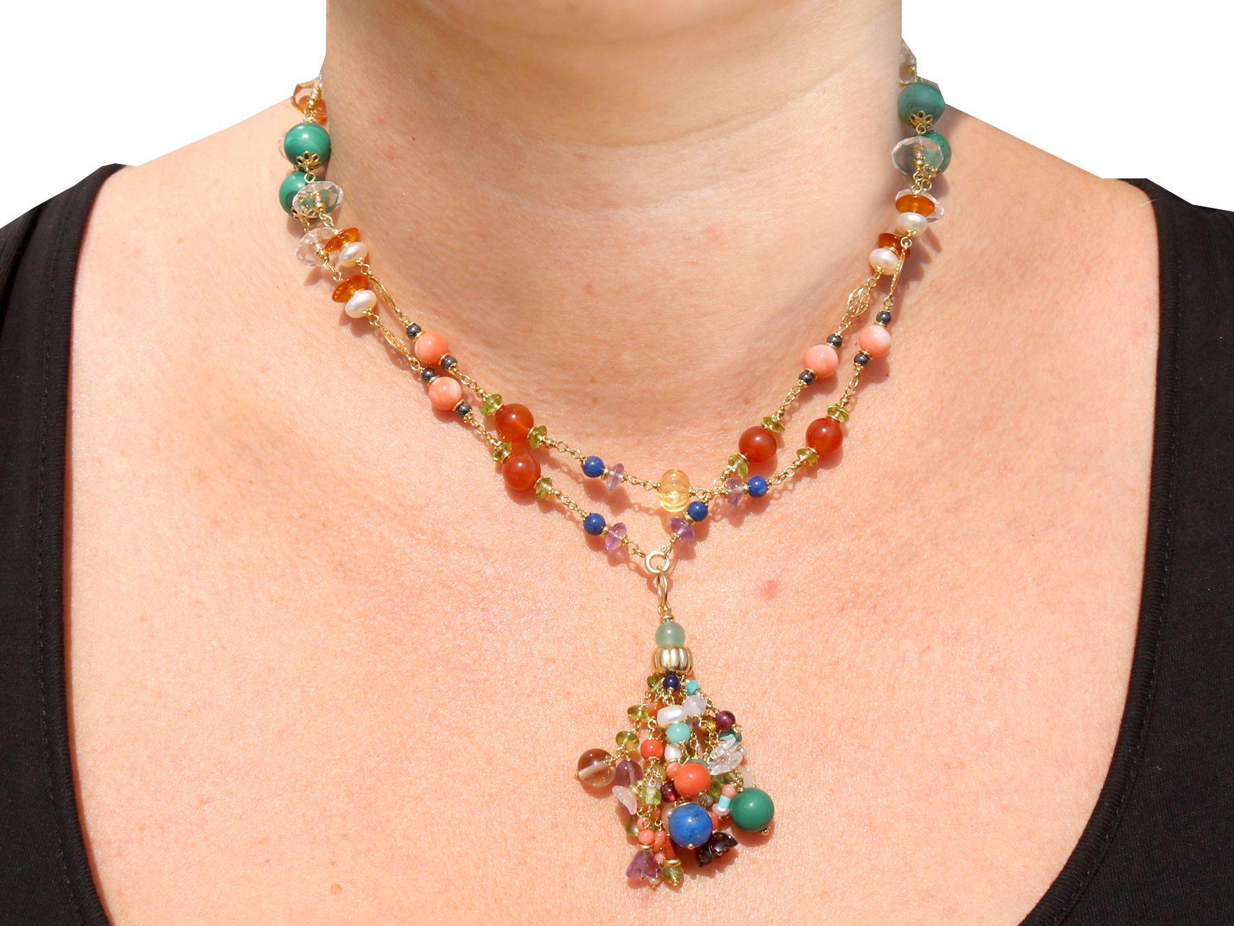 Multi Gemstone and Yellow Gold Necklace Antique, circa 1930 3