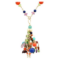 Multi Gemstone and Yellow Gold Necklace Vintage, circa 1930