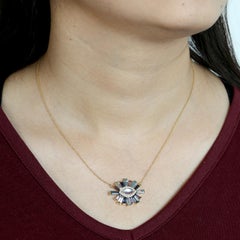 Multi Edelstein Baguette Evil Eye Anhänger Halskette mit Diamanten in 18k Gold