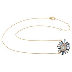 Collier pendentif Evil Eye en or 18 carats avec multi-gemmes baguettes et diamants