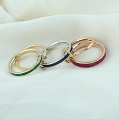 Multi Gemstone Baguette Linked Ring With Diamonds Made In 18k White Gold