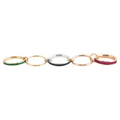 Multi Gemstone Baguette Linked Ring With Diamonds Made In 18k White Gold