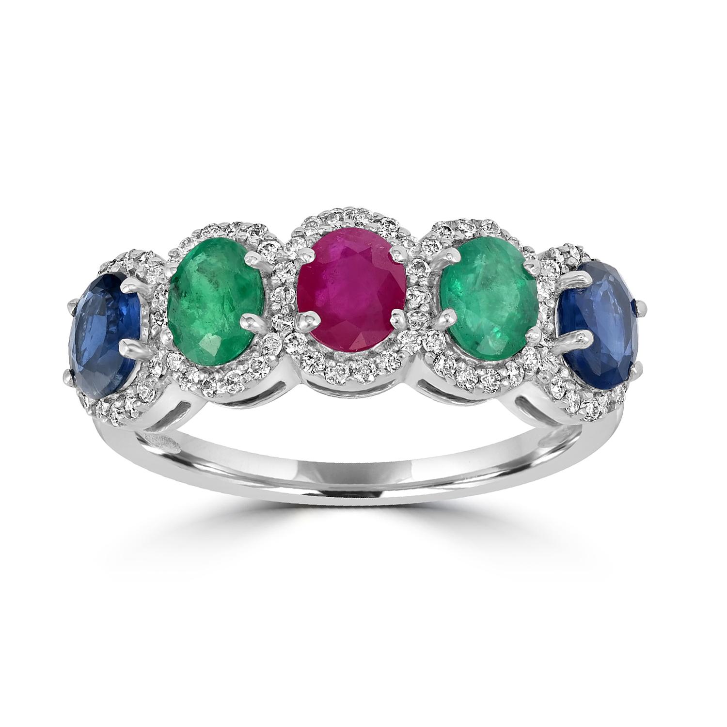 Art déco Bague en or blanc 18k avec plusieurs pierres et diamants en vente