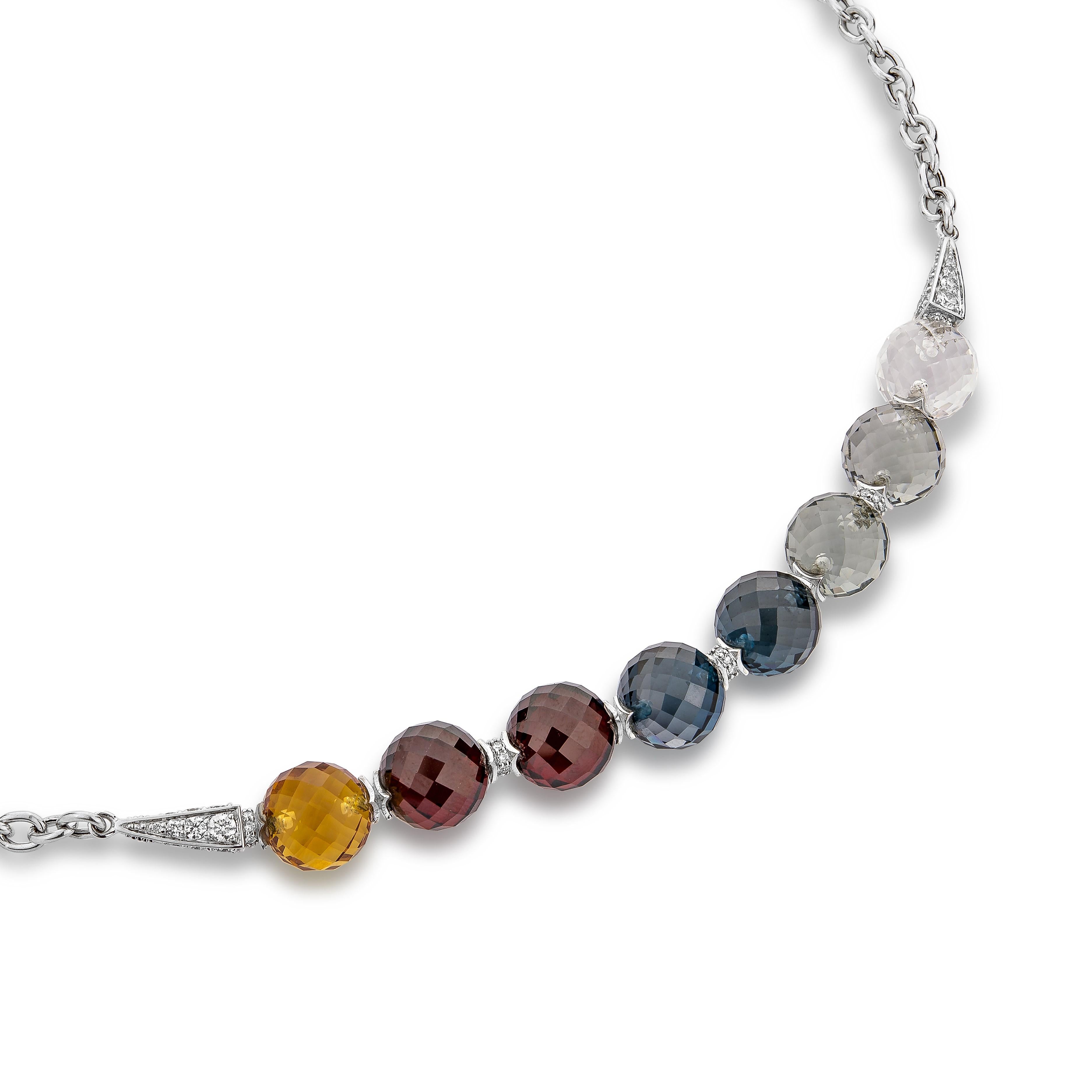 Multi Edelstein Perlen Twilight Halskette in 18 Karat Silber Gold (Moderne) im Angebot
