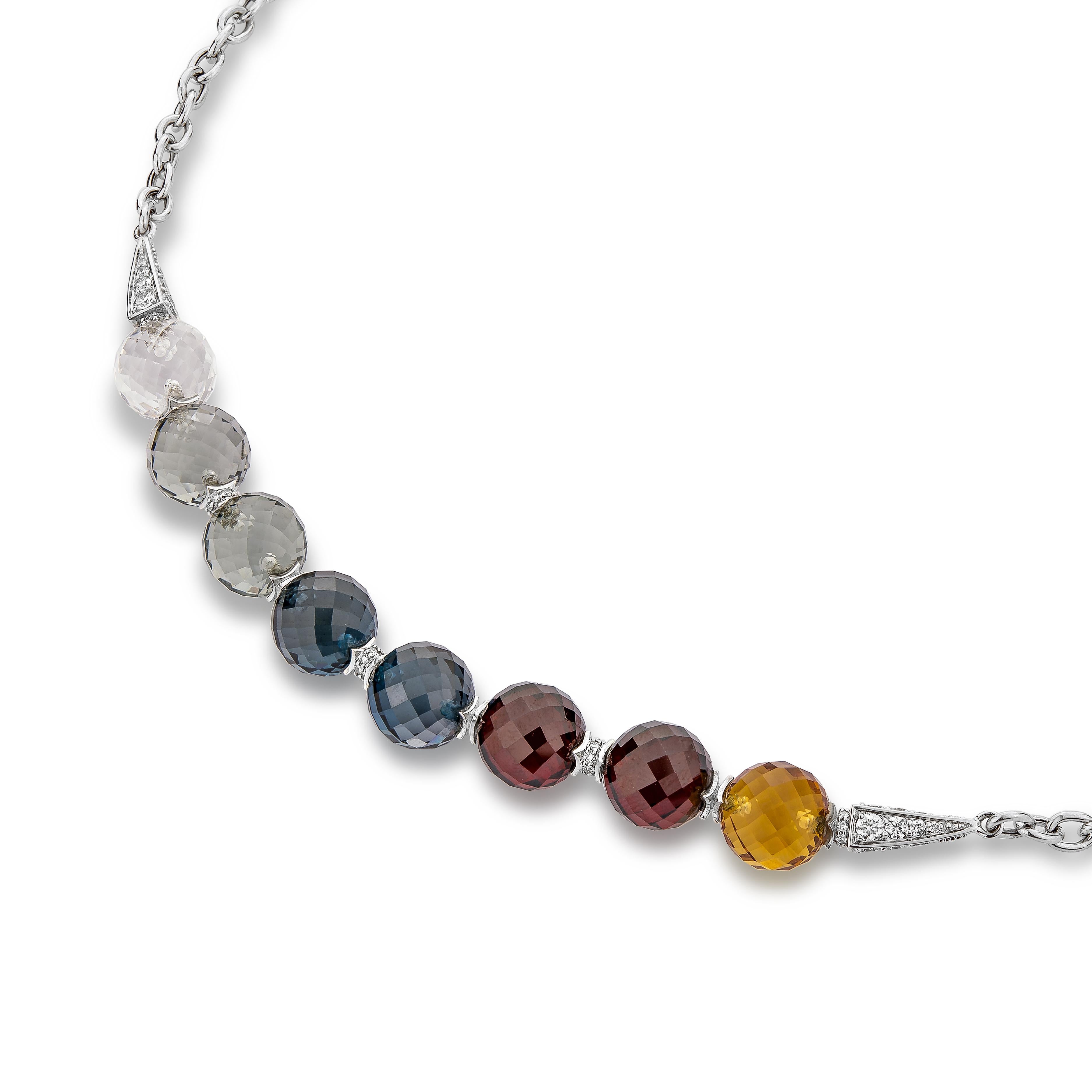 Modern Multi Gemstone Beads Twilight Necklace in 18 Karat Silver Gold For Sale