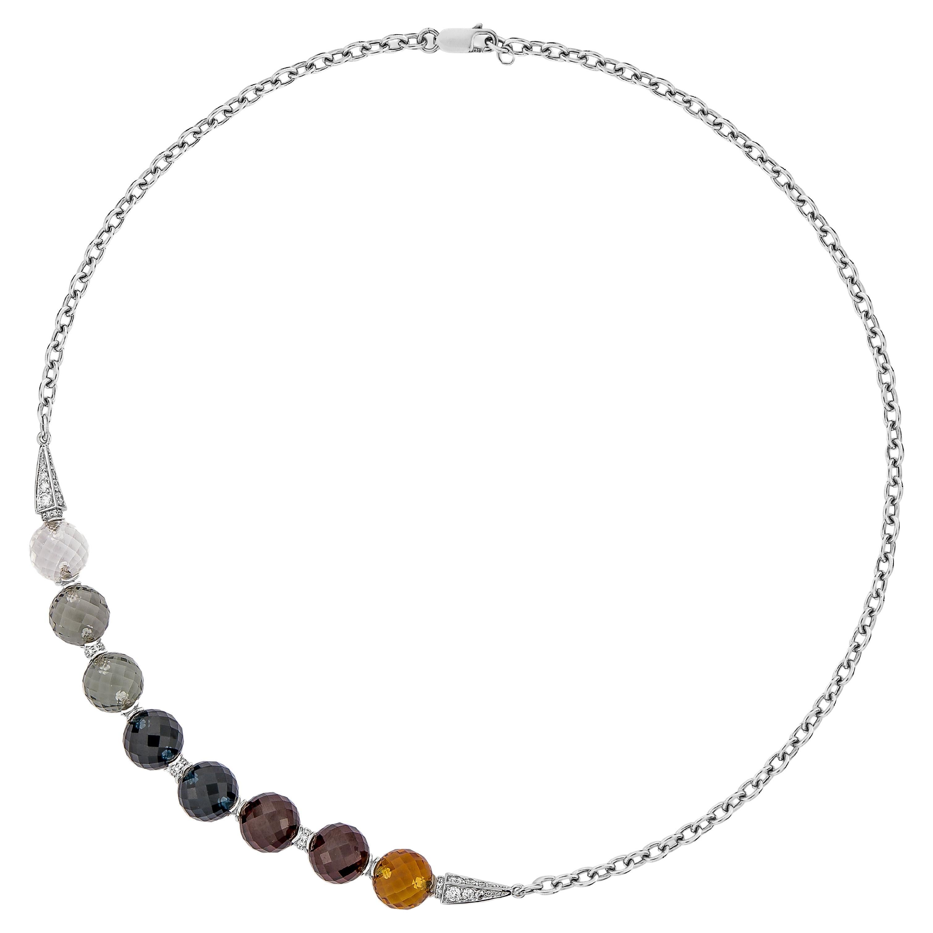 Multi Gemstone Beads Twilight Necklace in 18 Karat Silver Gold For Sale