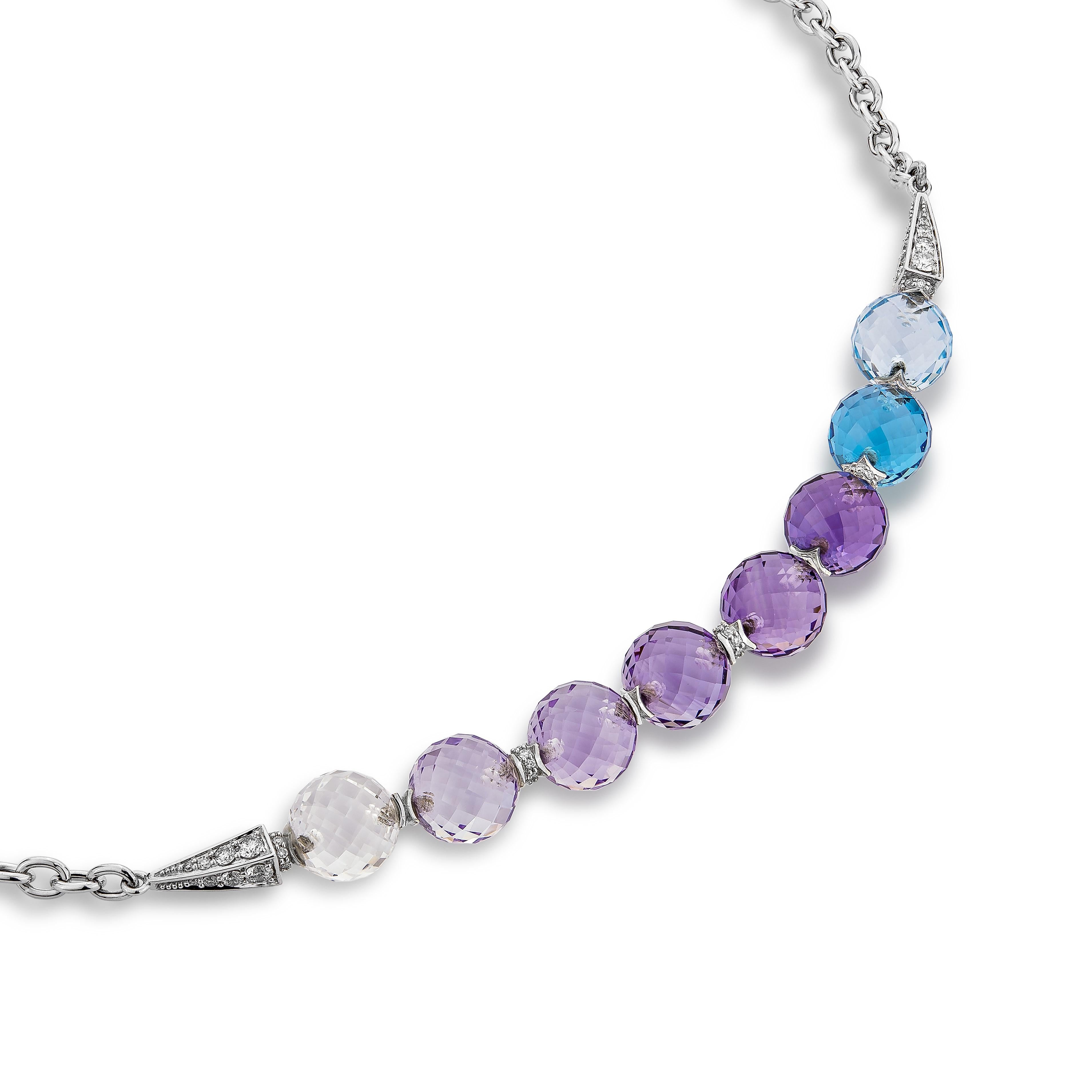 Modern Multi Gemstone Beads Twilight Necklace in 18 Karat White Gold For Sale