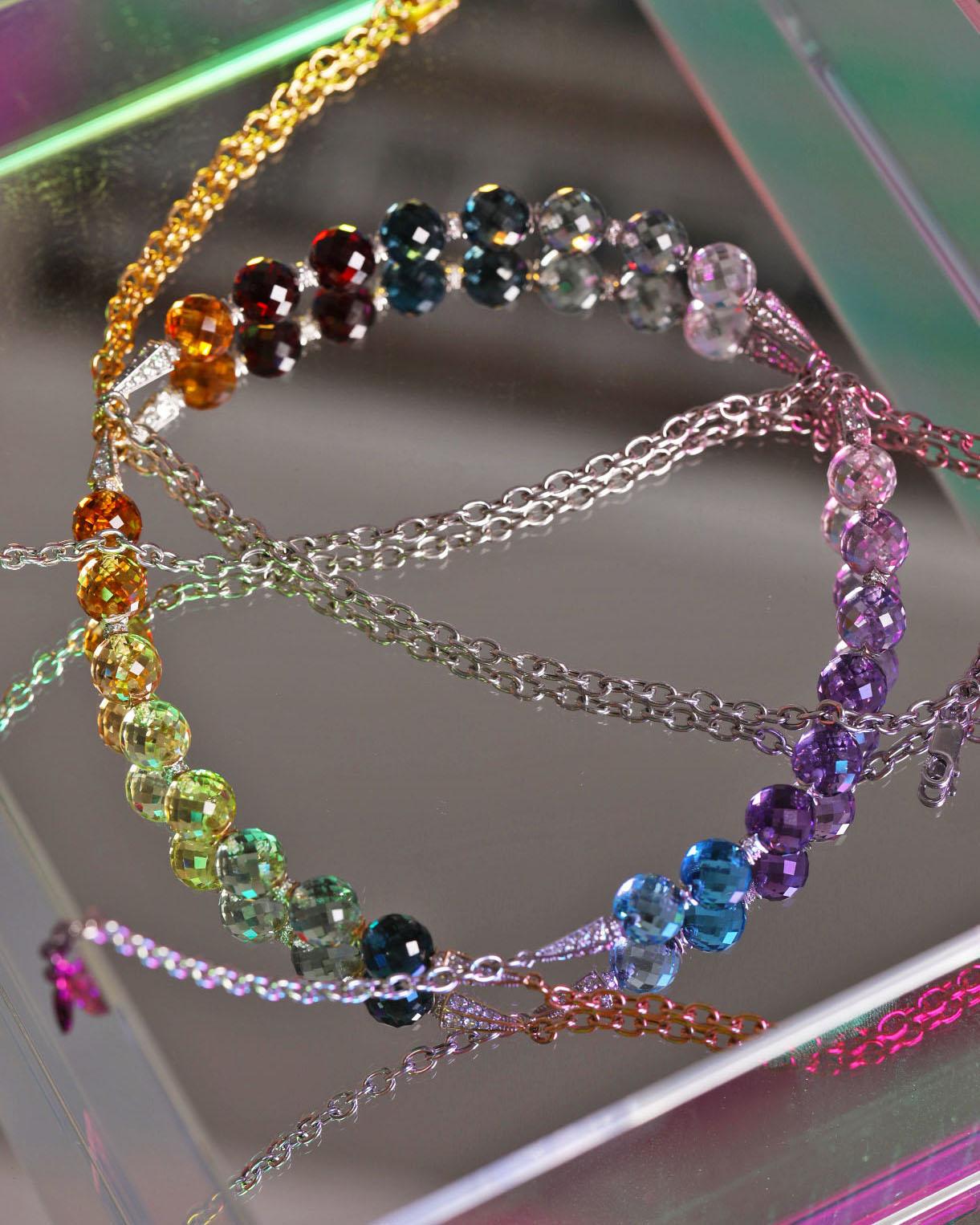 Multi Gemstone Beads Twilight Necklace in 18 Karat White Gold In New Condition For Sale In Hong Kong, HK