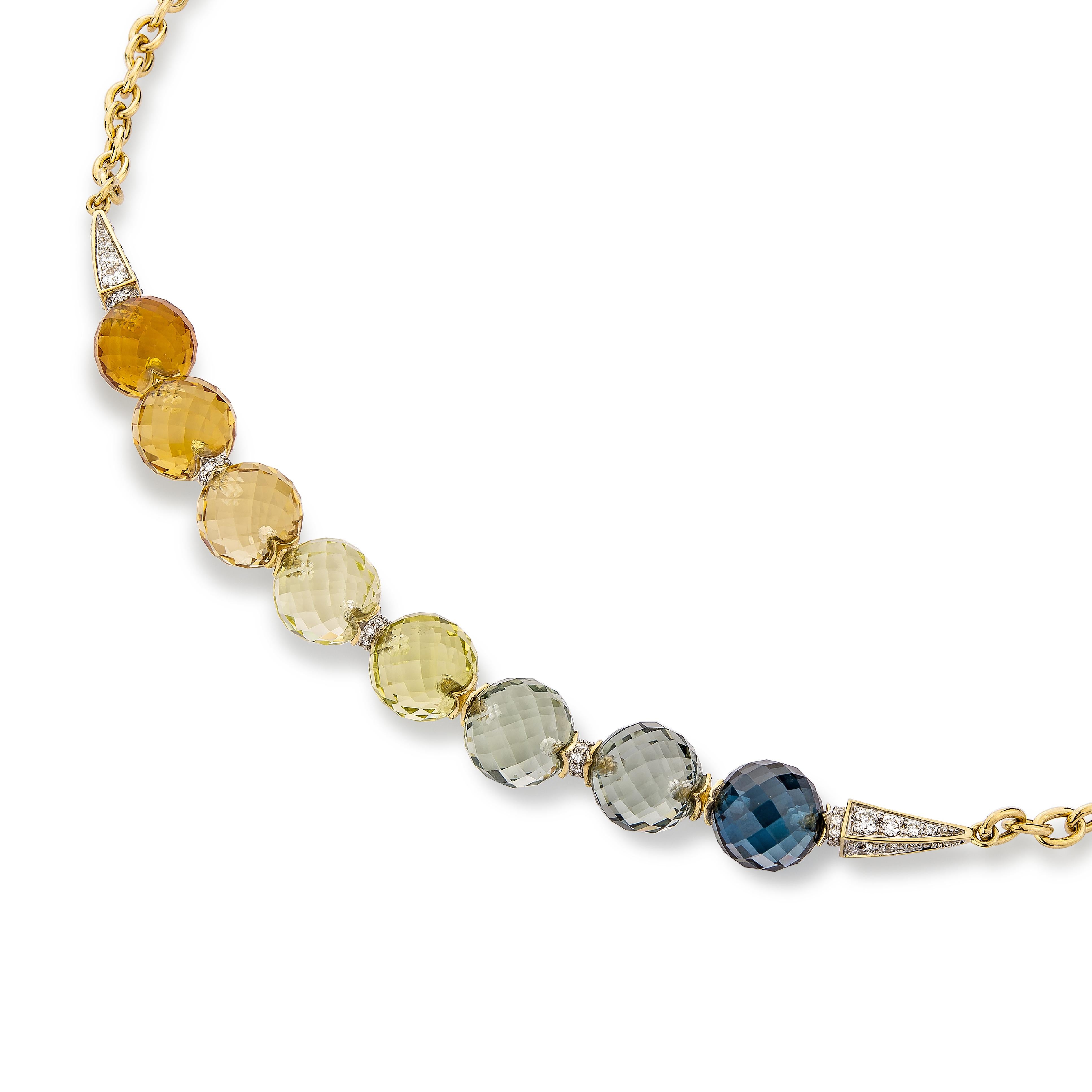 Women's or Men's Multi Gemstone Beads Twilight Necklace in 18 Karat Yellow Gold For Sale