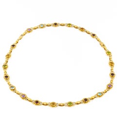 Multi-Edelsteine Lünette Gold Halskette
