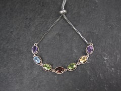 Multi Gemstone Bolo Bracelet Sterling Silver
