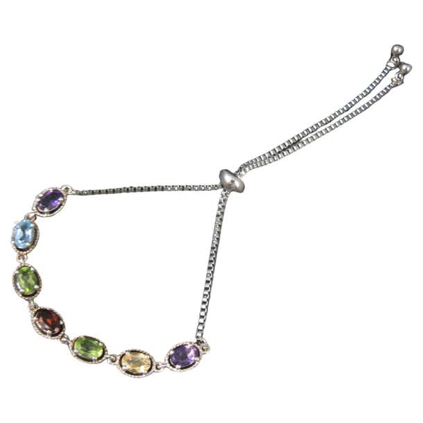 ZARD Sterling Silver Cubic Zirconia Tennis Bolo Bracelet | Multicolor Adjustable