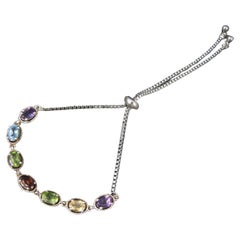 Multi Gemstone Bolo Bracelet Sterling Silver