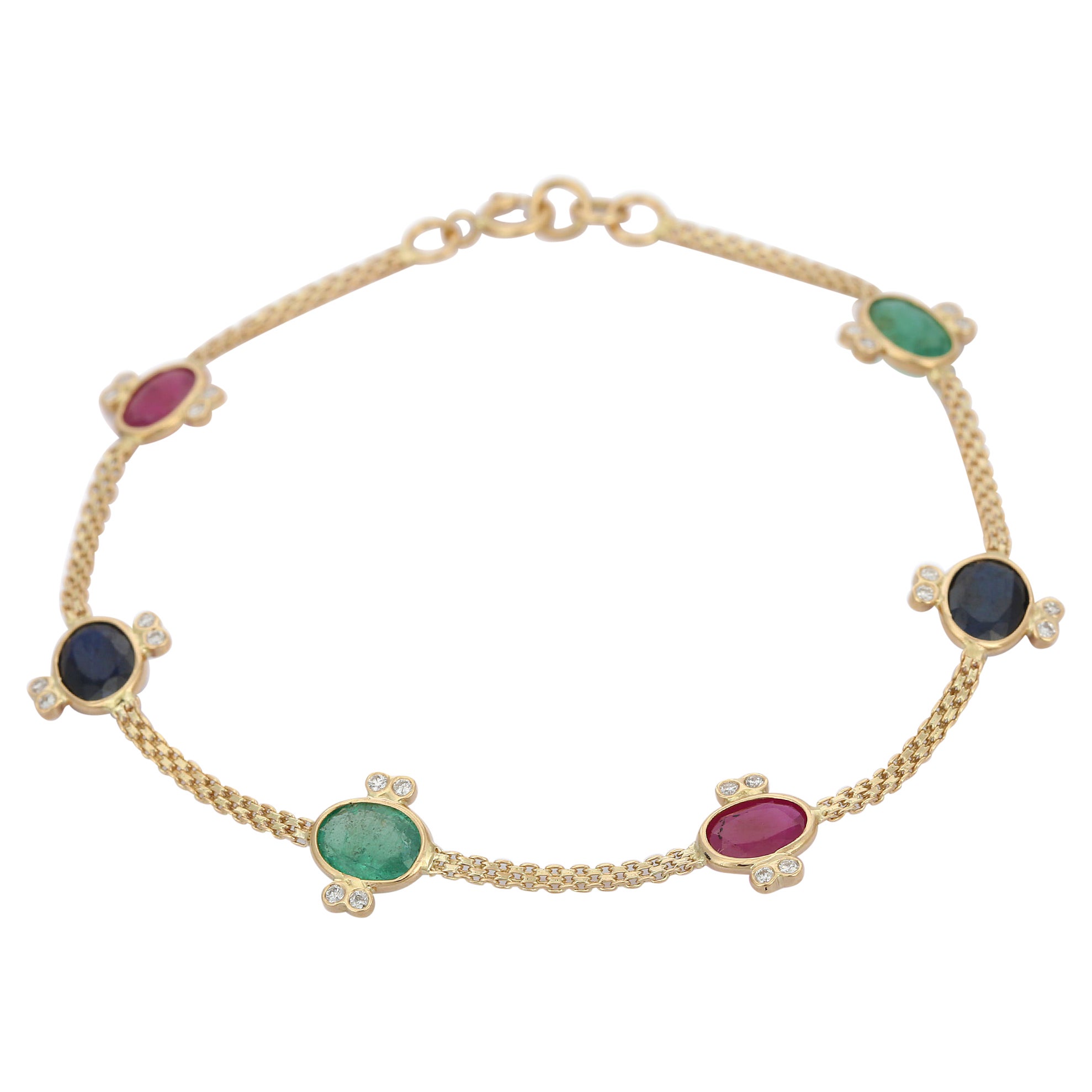 Multi Gemstone Chain Bracelet in 18K Yellow Gold