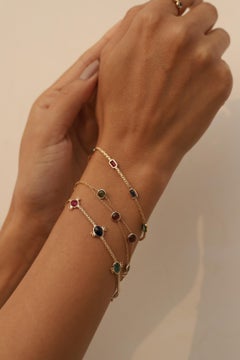 Multi Gemstone Chain Bracelet in 18K Yellow Gold