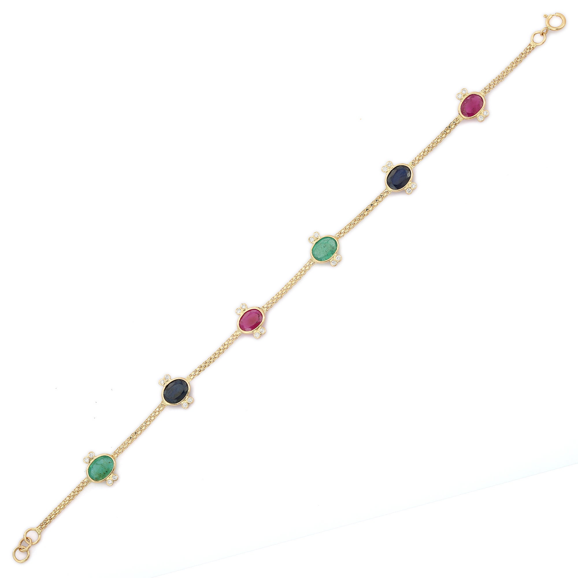 Moderne Bracelet chaîne à plusieurs pierres précieuses en or jaune 18 carats en vente
