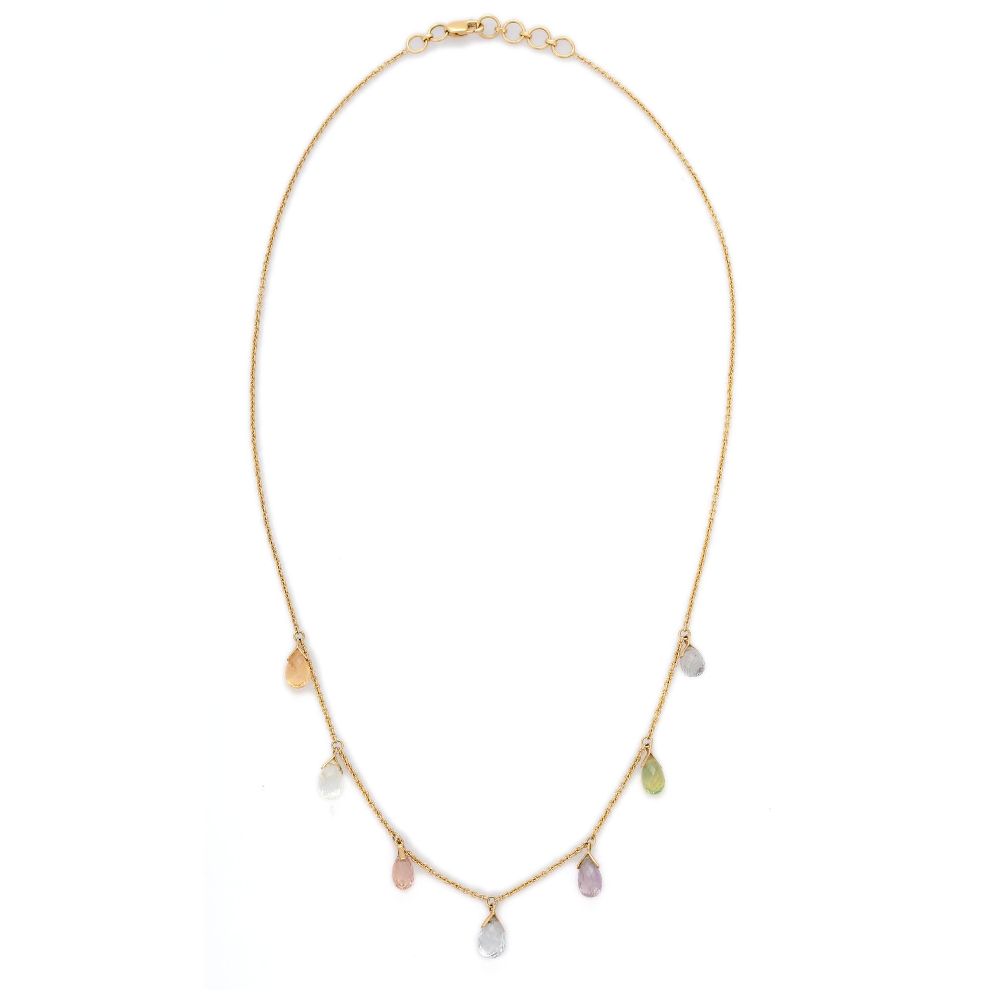 Multi Gemstone Charm Drop Layering Necklace in 18K Yellow Gold  In New Condition For Sale In Houston, TX