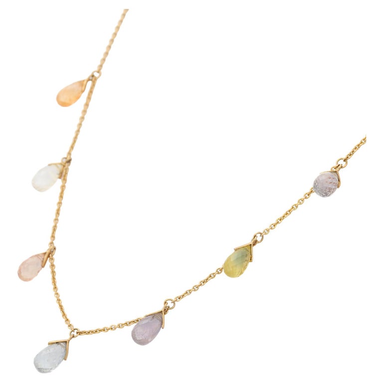 Drop Layering Multi Gemstone Charm Drop Layering Necklace in 18K Yellow Gold For Sale ...