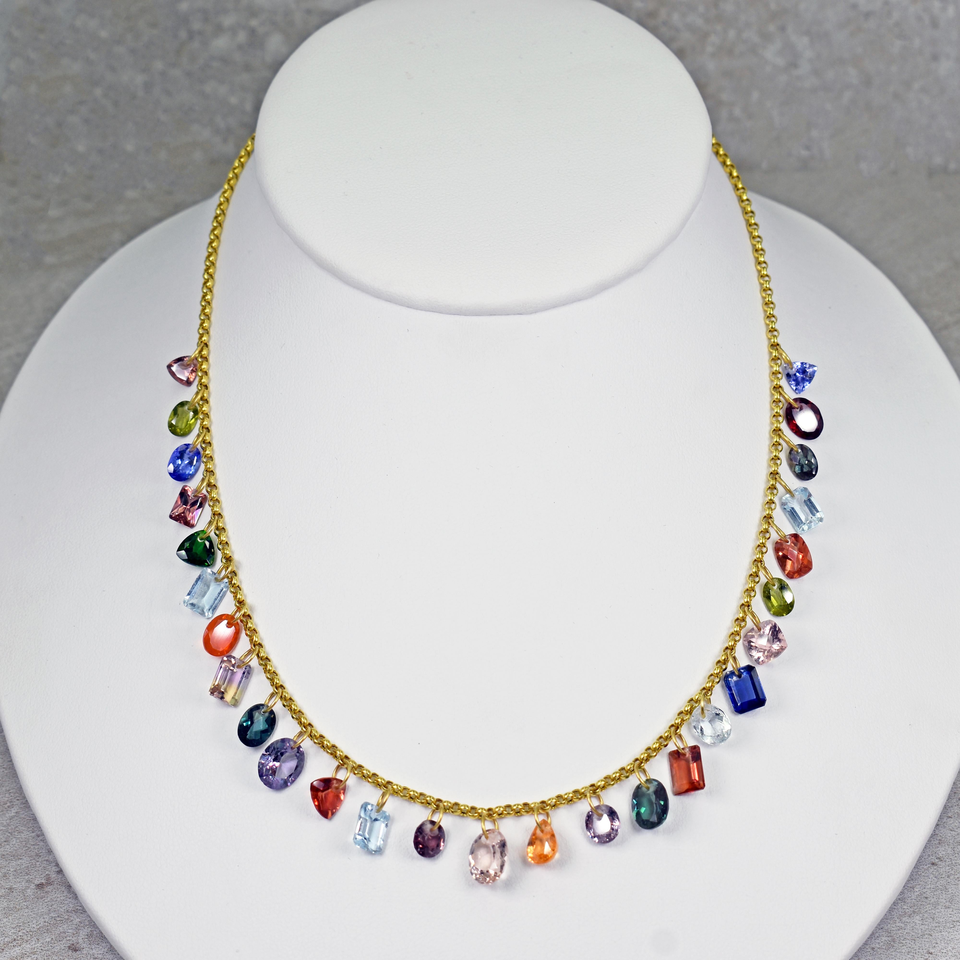 Multi-Gemstone Charm Gold Chain Necklace For Sale 1