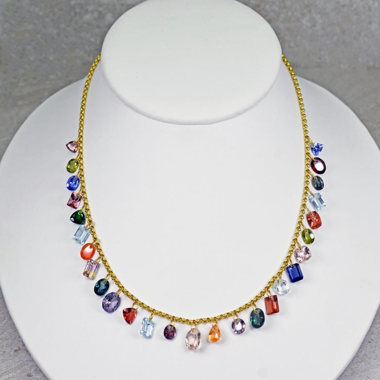 Multi-Gemstone Charm Gold Chain Necklace For Sale at 1stDibs