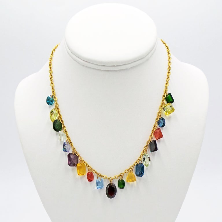 Multi-Gemstone Charm 22k Gold Chain Necklace For Sale at 1stDibs ...