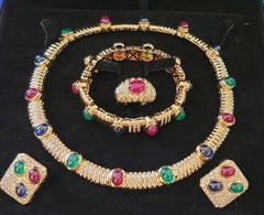 Multi Gemstone Choker Necklace, Ring, Bracelet, and Earring Matching Set set in