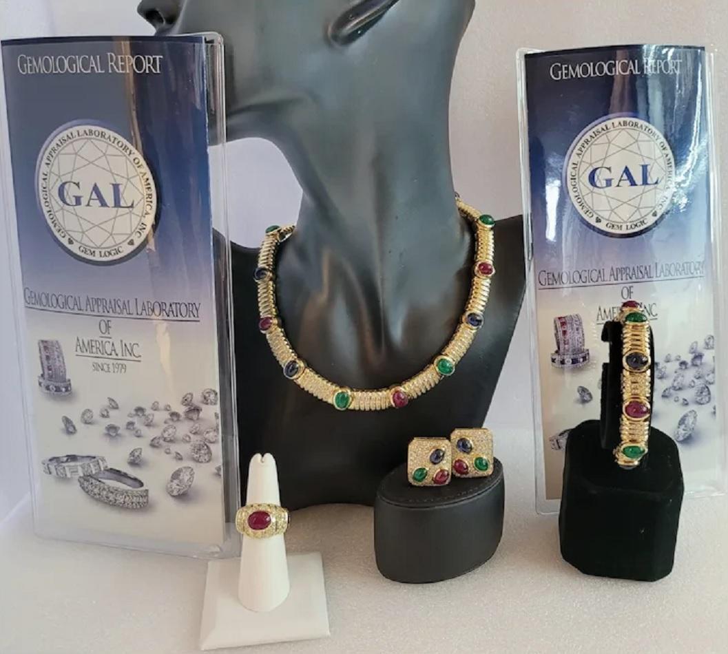 Multi Gemstone Choker Necklace, Ring, Bracelet, and Earring Matching Set set in In New Condition For Sale In New York, NY