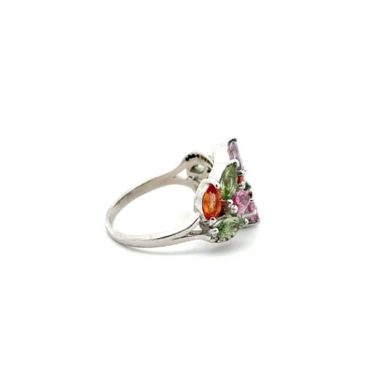 For Sale:  Multi Gemstone Cluster Flower Ring 925 Sterling Silver, Christmas Gift For Her 2