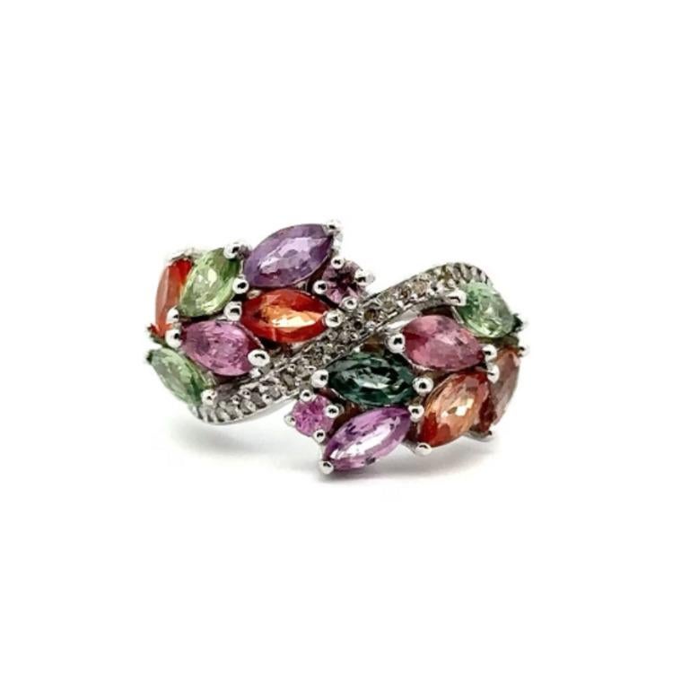 For Sale:  Multi Gemstone Cluster Flower Ring 925 Sterling Silver, Christmas Gift For Her 4