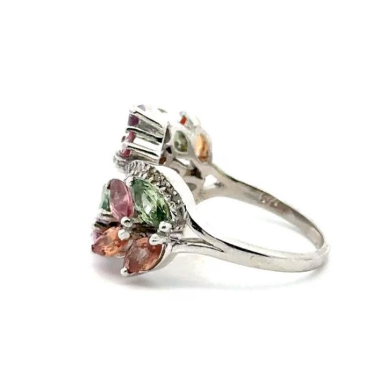Im Angebot: Multi Edelstein Cluster Blume Ring 925 Sterling Silber, Weihnachtsgeschenk für Sie () 5