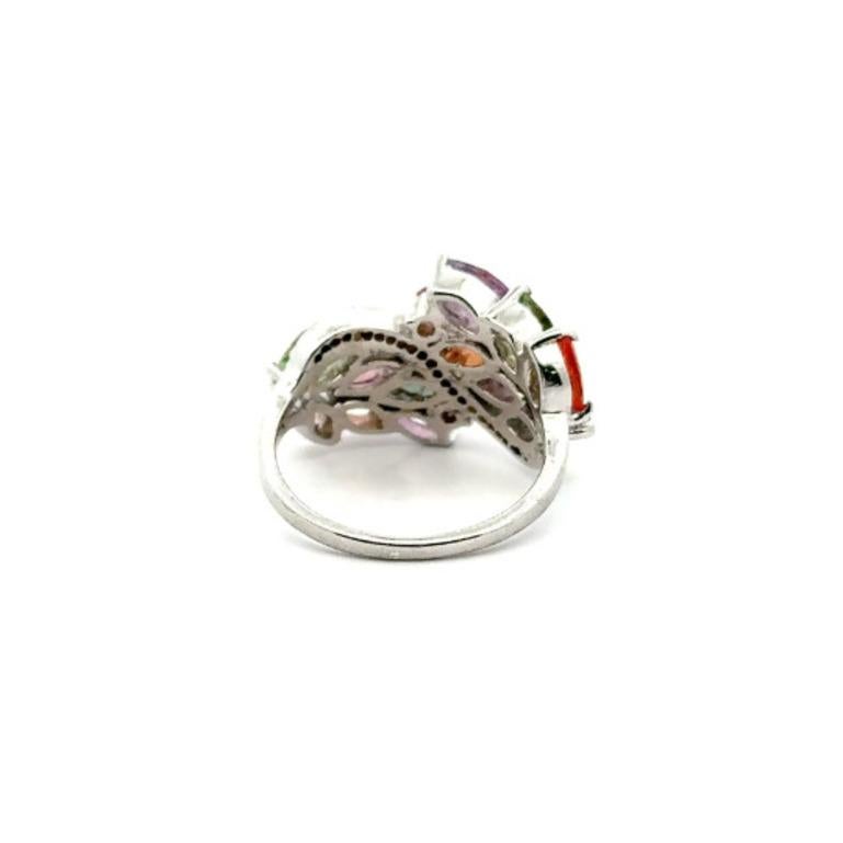 Im Angebot: Multi Edelstein Cluster Blume Ring 925 Sterling Silber, Weihnachtsgeschenk für Sie () 9
