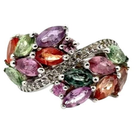 For Sale:  Multi Gemstone Cluster Flower Ring 925 Sterling Silver, Christmas Gift For Her