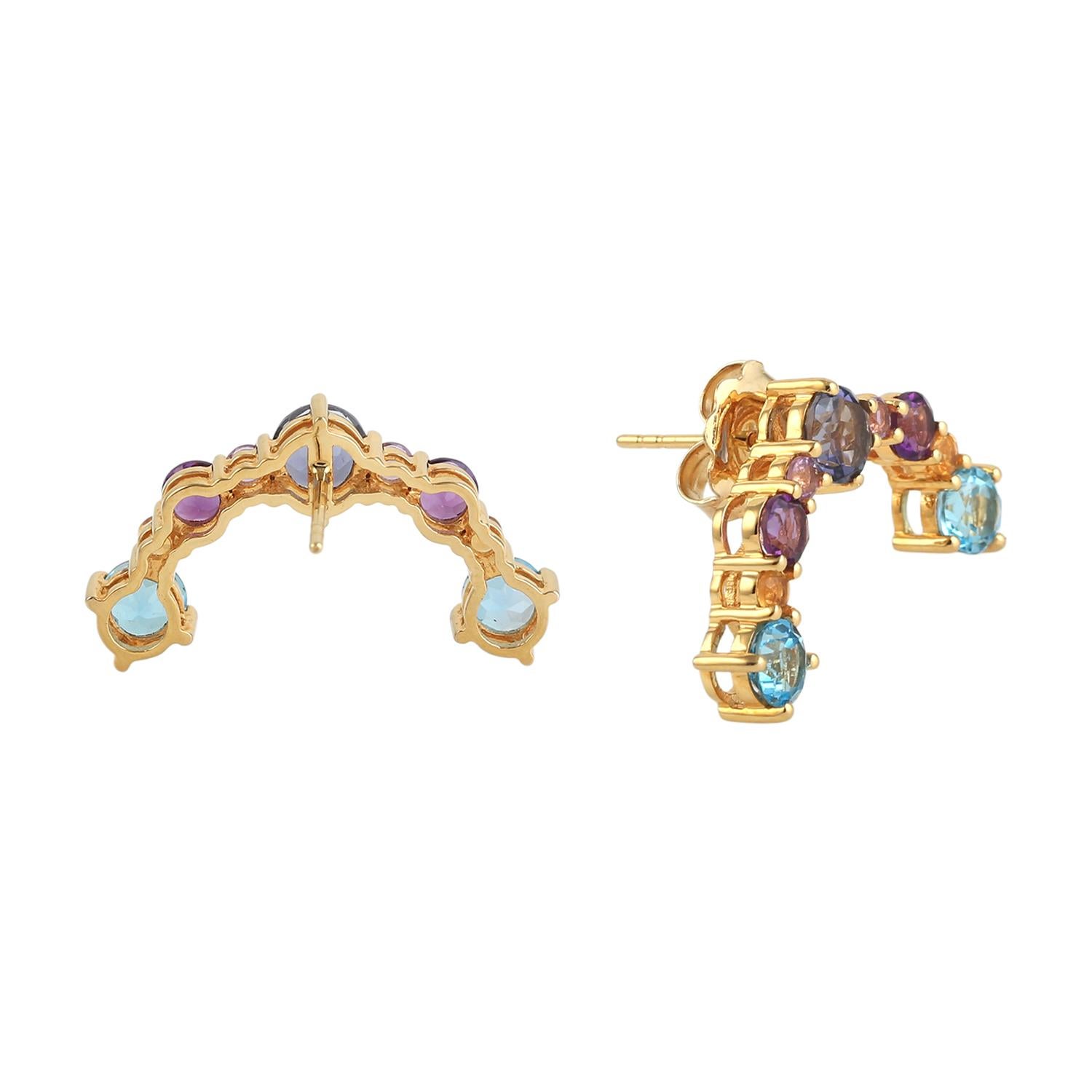 Artisan Boucles d'oreilles multi pierres en or jaune 18k en vente