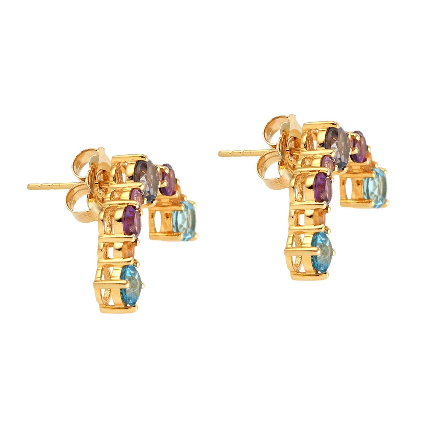 Taille mixte Boucles d'oreilles multi pierres en or jaune 18k en vente