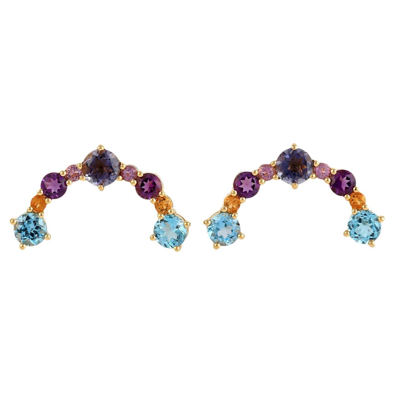 Boucles d'oreilles multi pierres en or jaune 18k