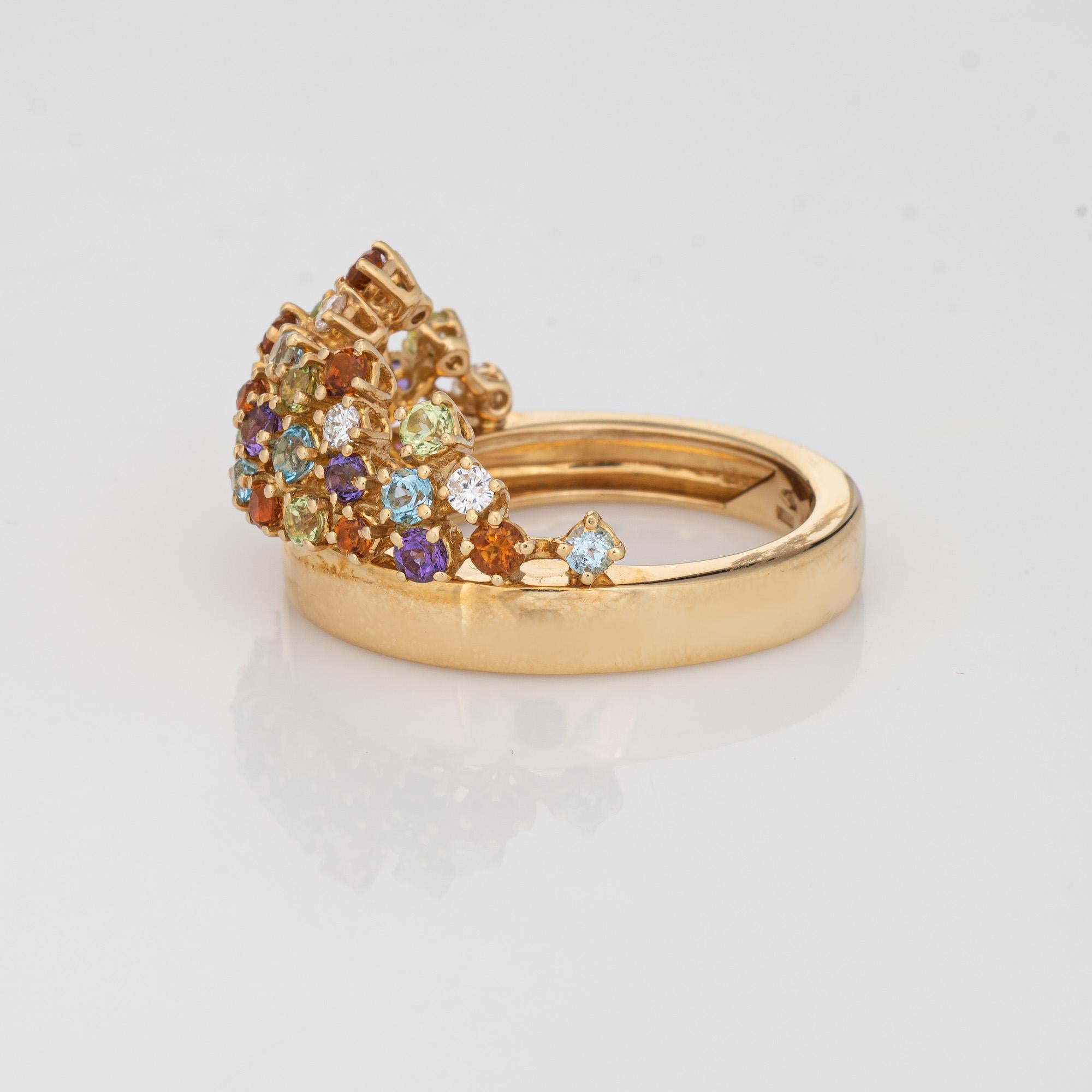 Round Cut Multi Gemstone Confetti Ring Estate 18k Yellow Gold Band Fine Jewelry For Sale