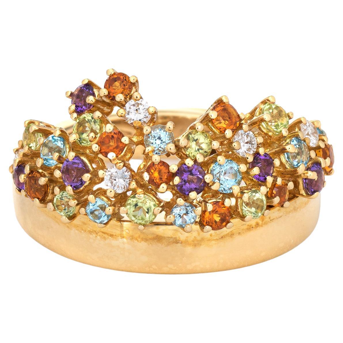 Multi Gemstone Confetti Ring Estate 18k Yellow Gold Band Fine Jewelry For Sale