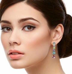 Multi Gemstone Dangle Earrings in 18k