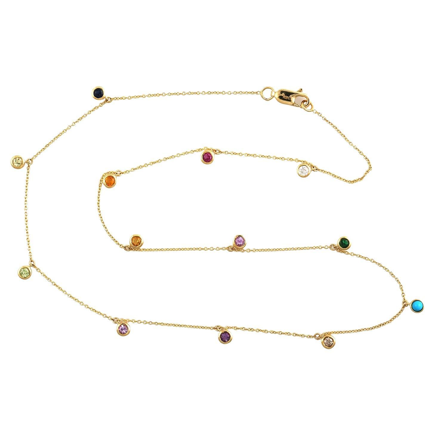 Multi Edelstein zarte Kette Halskette In 18k Gelbgold gemacht