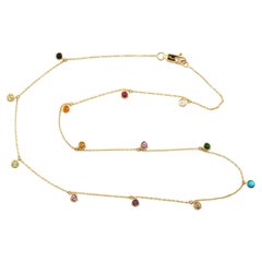 Multi Edelstein zarte Kette Halskette In 18k Gelbgold gemacht