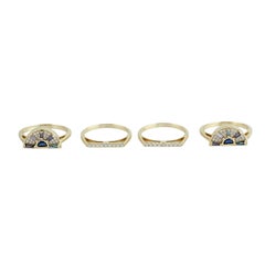Multi Gemstone & Diamond 14K Gold Stacking Ring Set