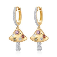 Multi Gemstone Diamond 14K (or 18k upon request) Yellow Gold Drop Earrings