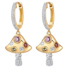 Multi Gemstone Diamond 14K (or 18k upon request) Yellow Gold Drop Earrings