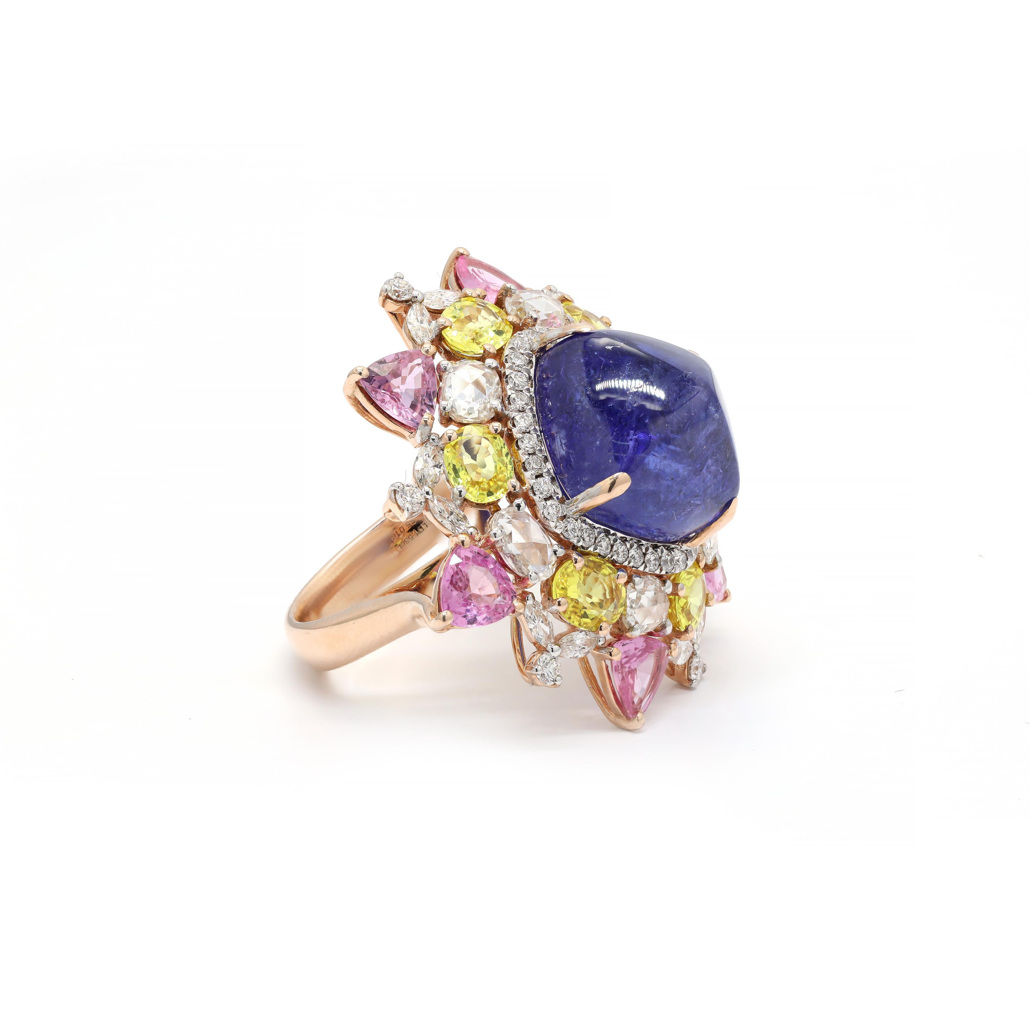For Sale:  Multi Gemstone Diamond Cocktail Ring in 14K Yellow Gold 2