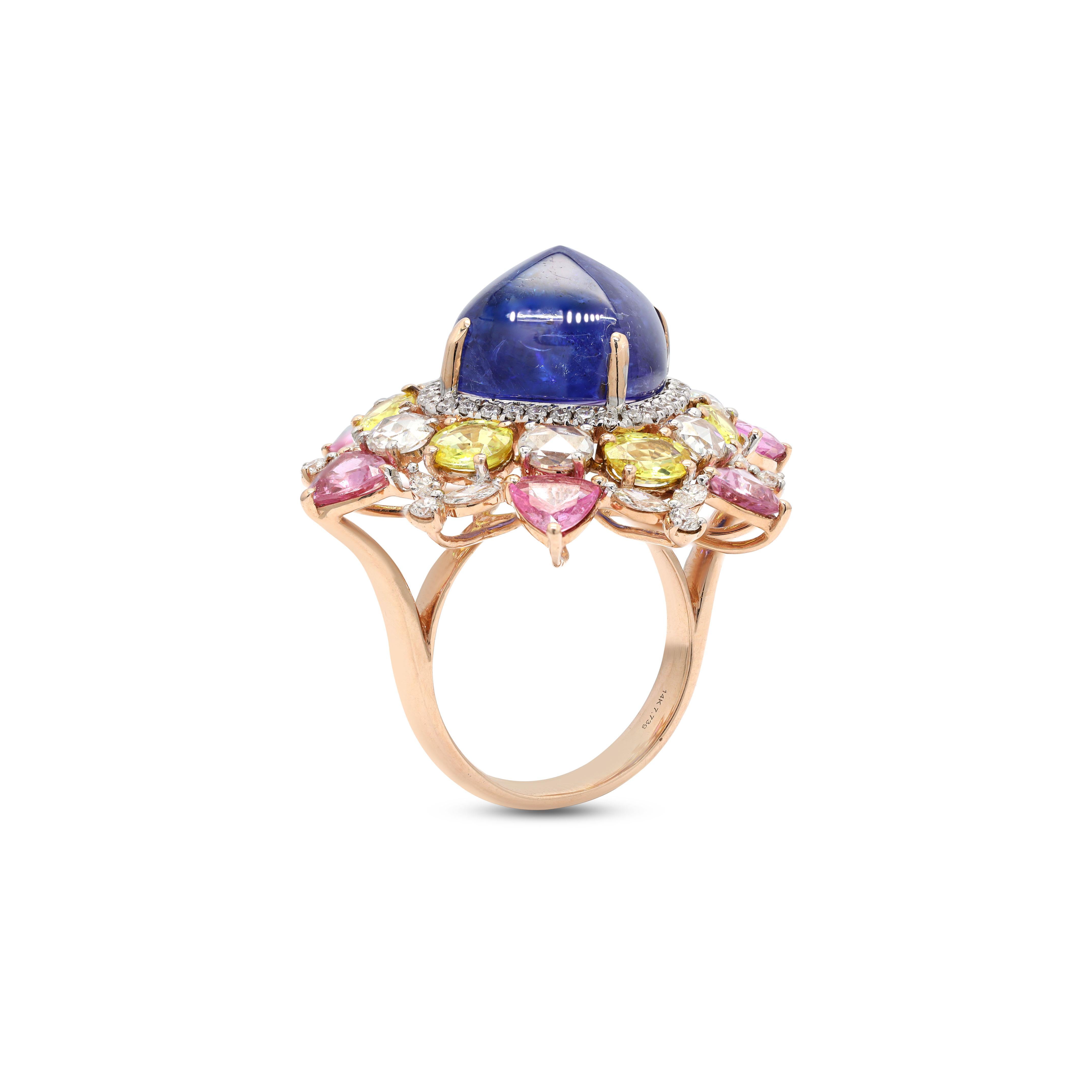 For Sale:  Multi Gemstone Diamond Cocktail Ring in 14K Yellow Gold 3