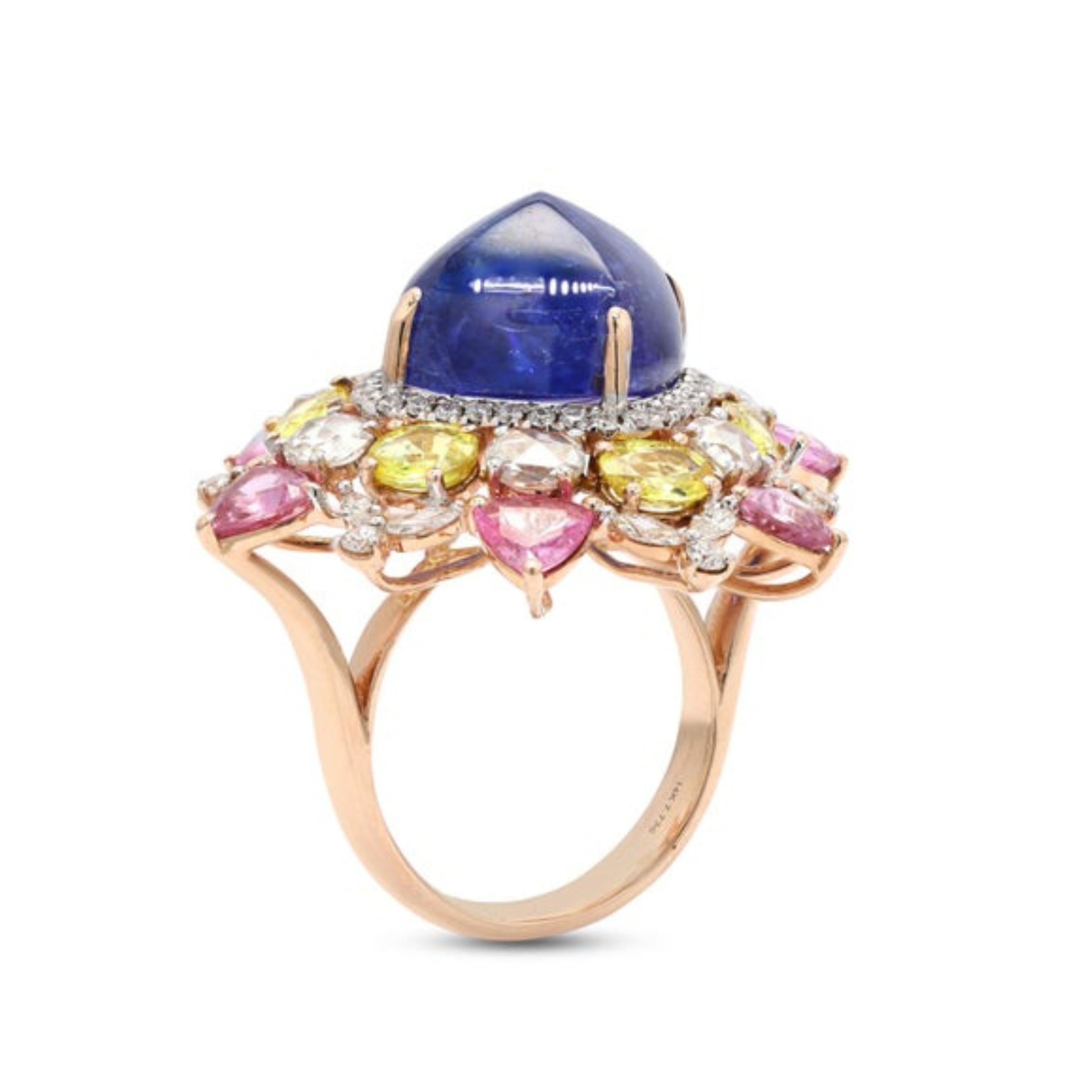 En venta: Anillo de Cóctel con Diamantes Multigema en Oro Amarillo de 14K  7