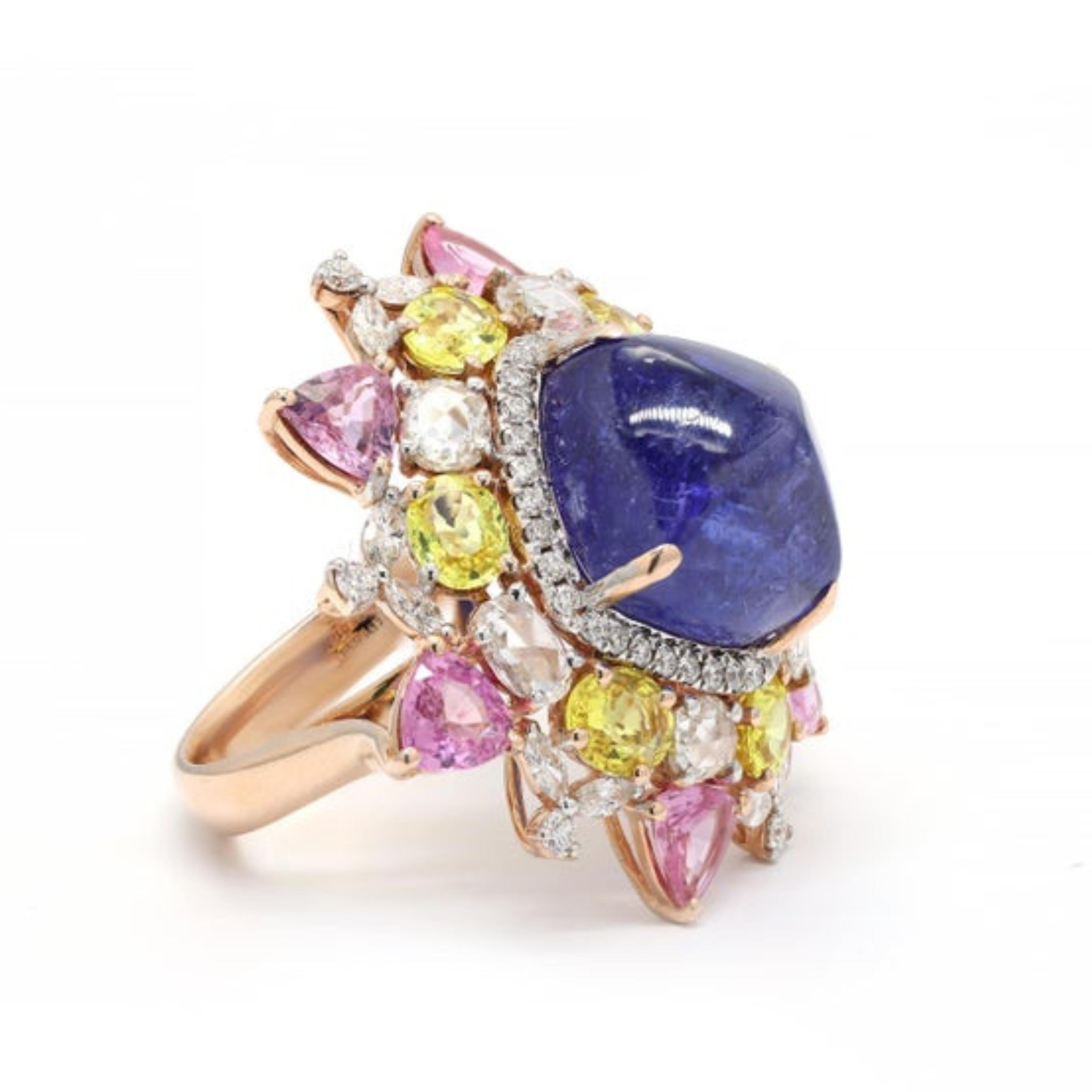 En venta: Anillo de Cóctel con Diamantes Multigema en Oro Amarillo de 14K  4