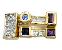 Zeitgenössischer Ring mit mehreren Edelsteinen und Diamanten aus 14 Karat Gelbgold
