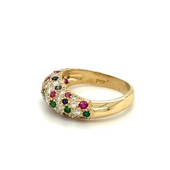 Multi Gemstone & Diamond Curved Dome Ring in 14K Yellow Gold
